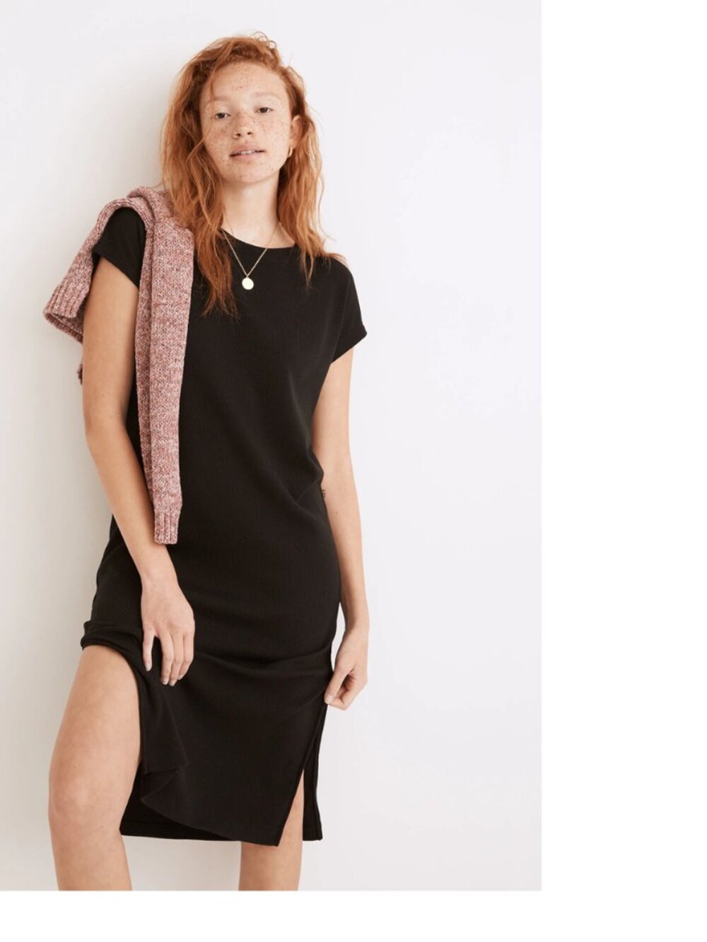 Madewell Ribbed Shoulder Tee Dress, Size S